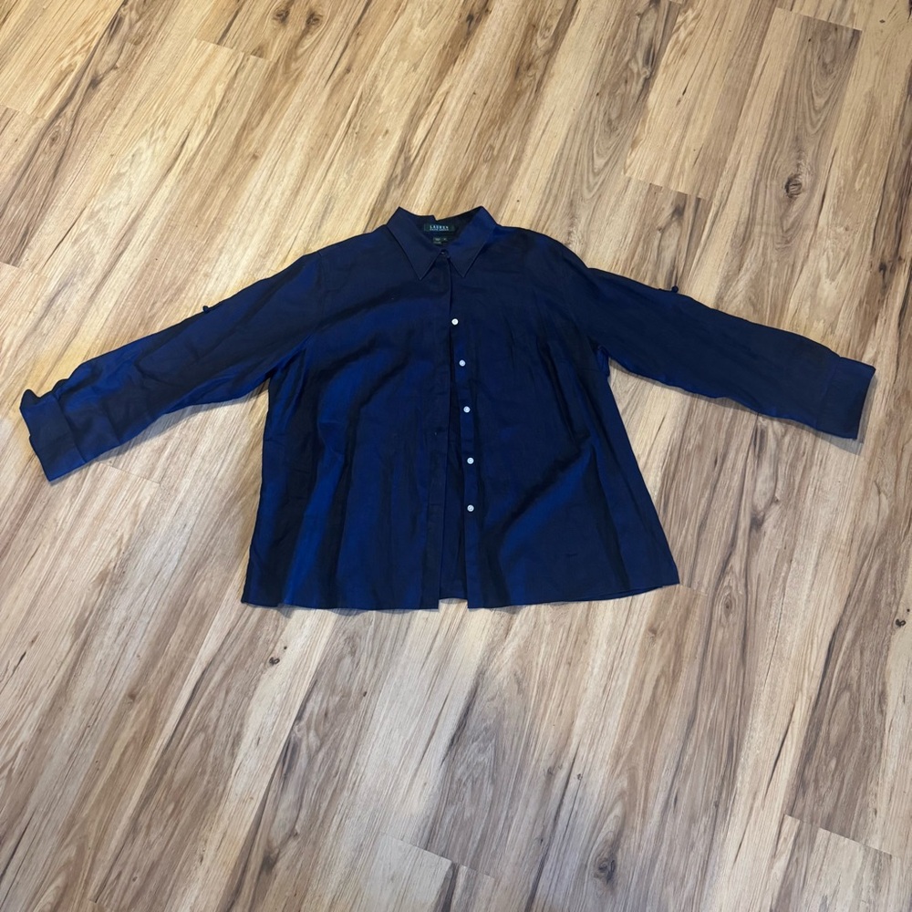 Lauren Ralph Lauren 100% Linen Button Down Shirt 1X Blue Women’s LRL